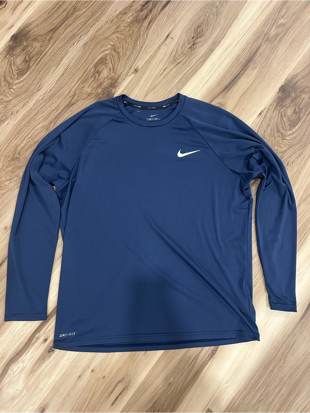 Nike Navy Blue Long Sleeve Dri-FIT Top with White Swoosh
